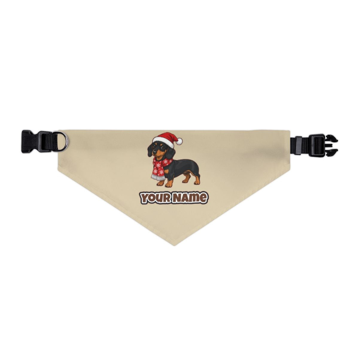 Miniature Dachshund personalised Christmas pet bandana in beige, collar with buckle