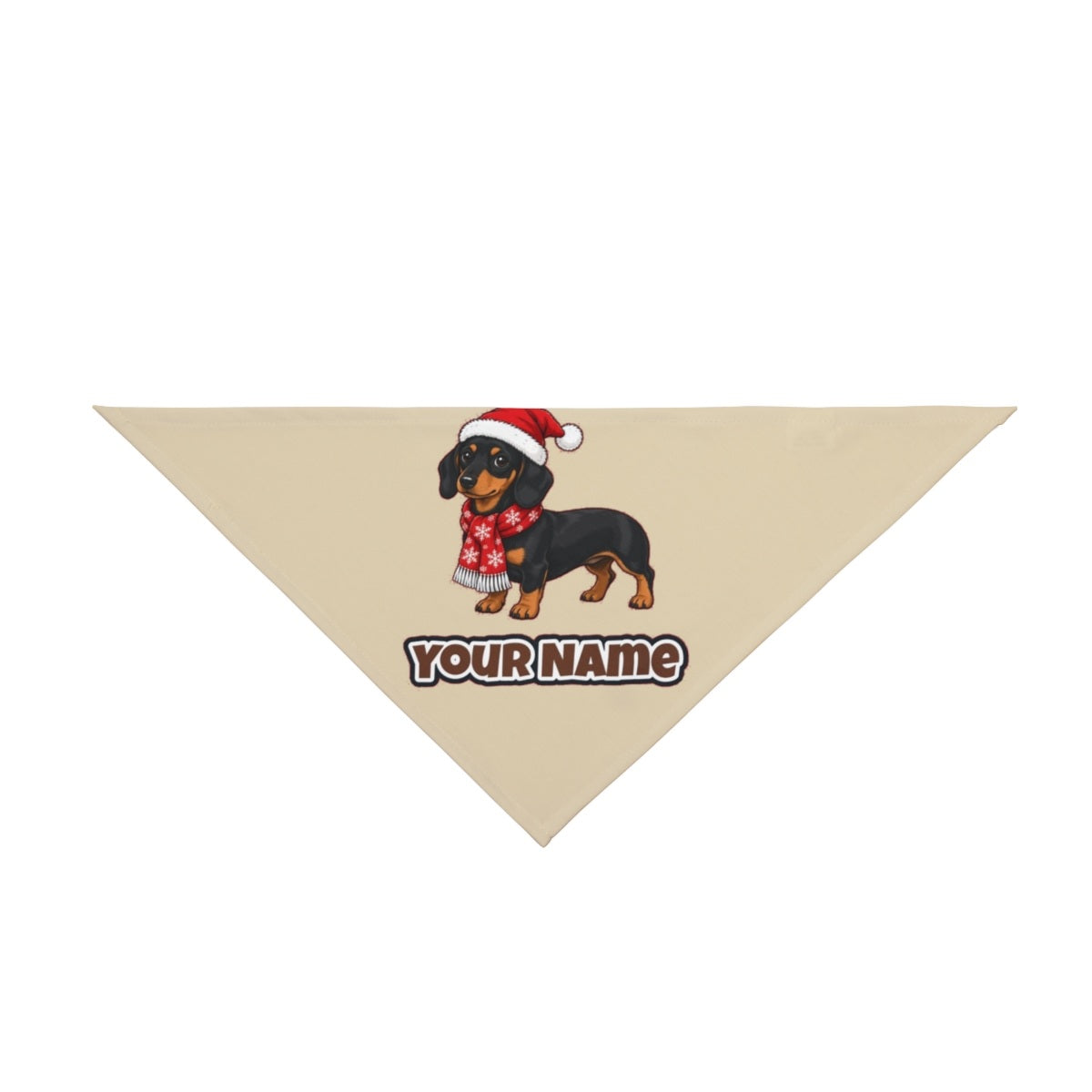 Miniature Dachshund personalised Christmas pet bandana in beige, tie-on style