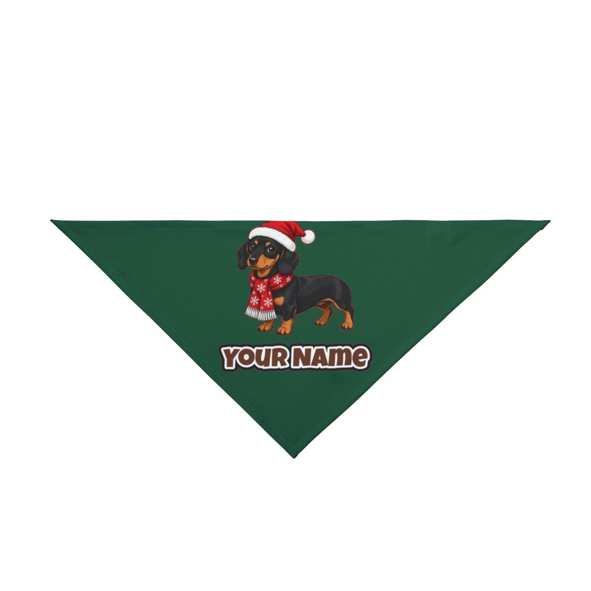 Miniature Dachshund personalised Christmas pet bandana in green, tie-on style