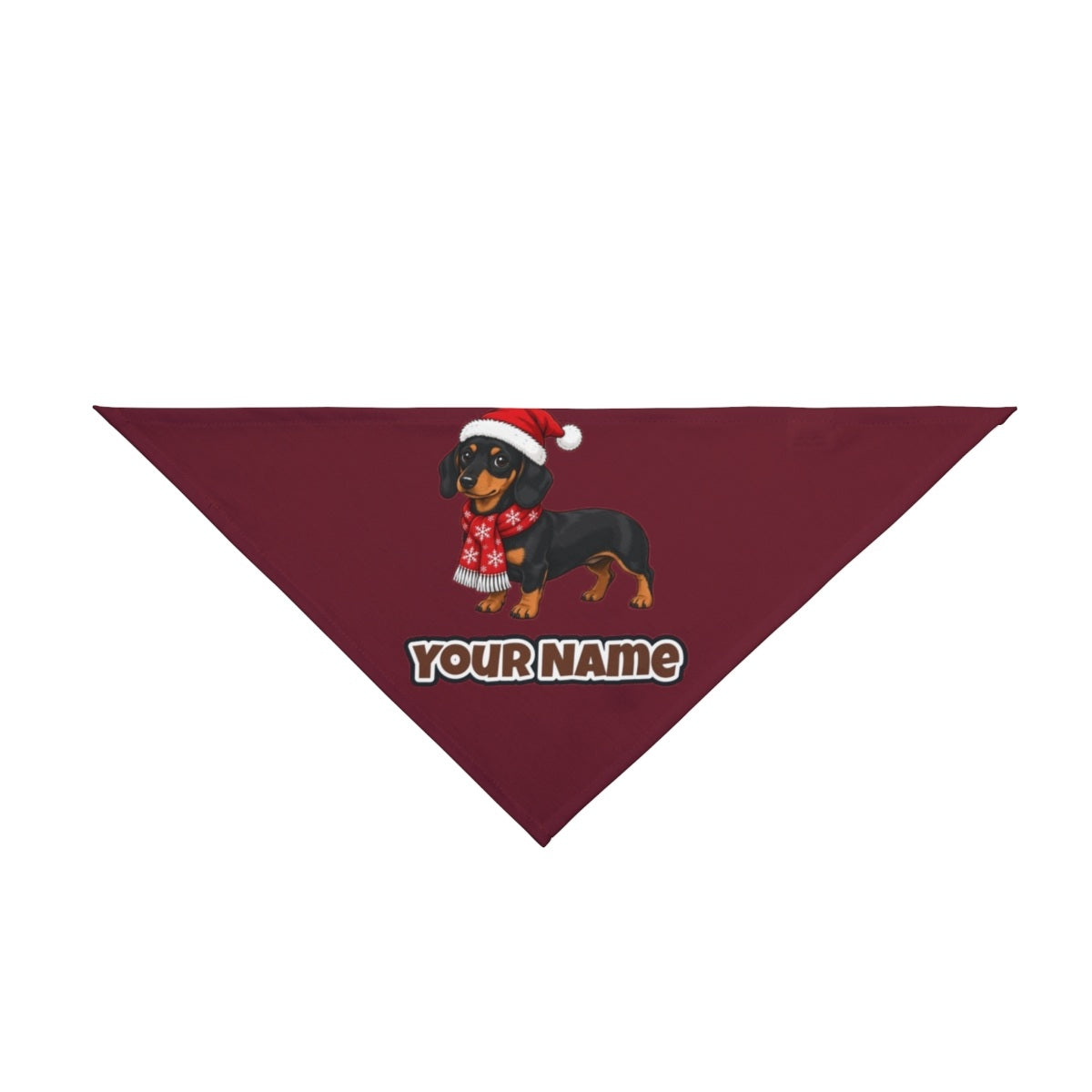 Miniature Dachshund personalised Christmas pet bandana in maroon, tie-on style