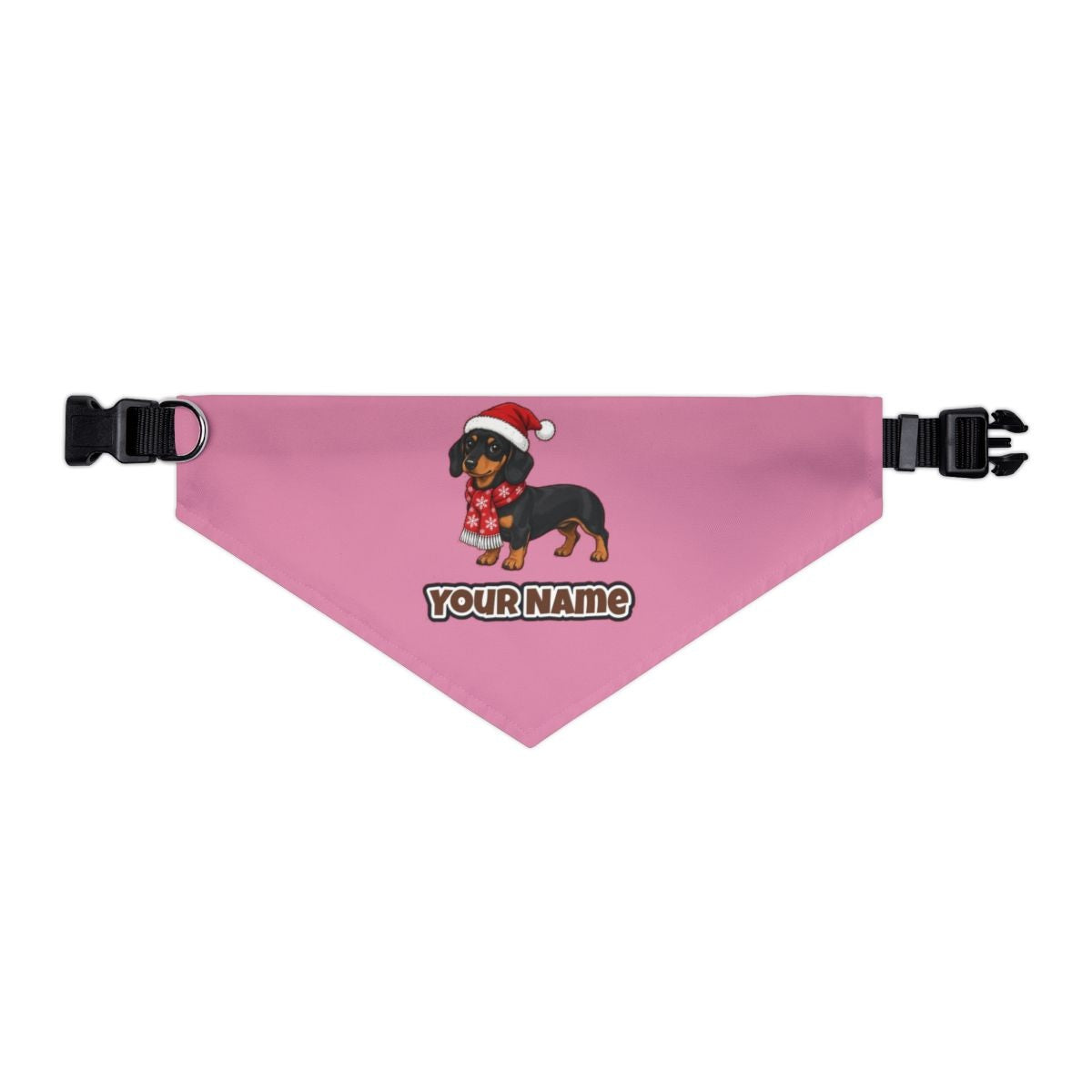 Miniature Dachshund personalised Christmas pet bandana in pink, collar with buckle