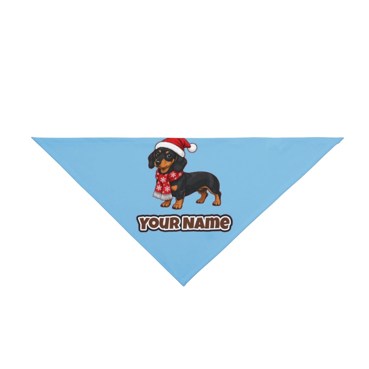 Miniature Dachshund personalised Christmas pet bandana in sky blue, tie-on style
