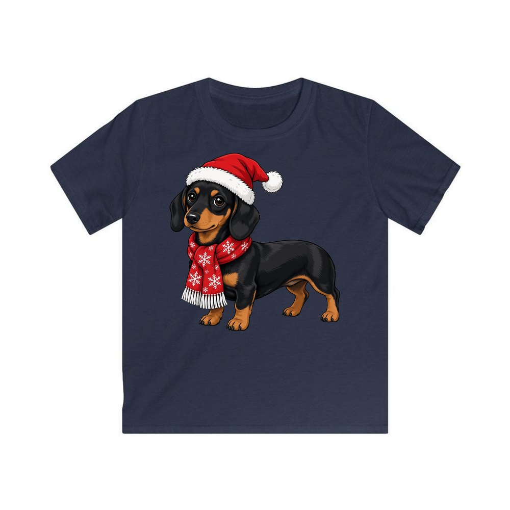 Miniature Dachshund personalised kids Christmas tee in navy
