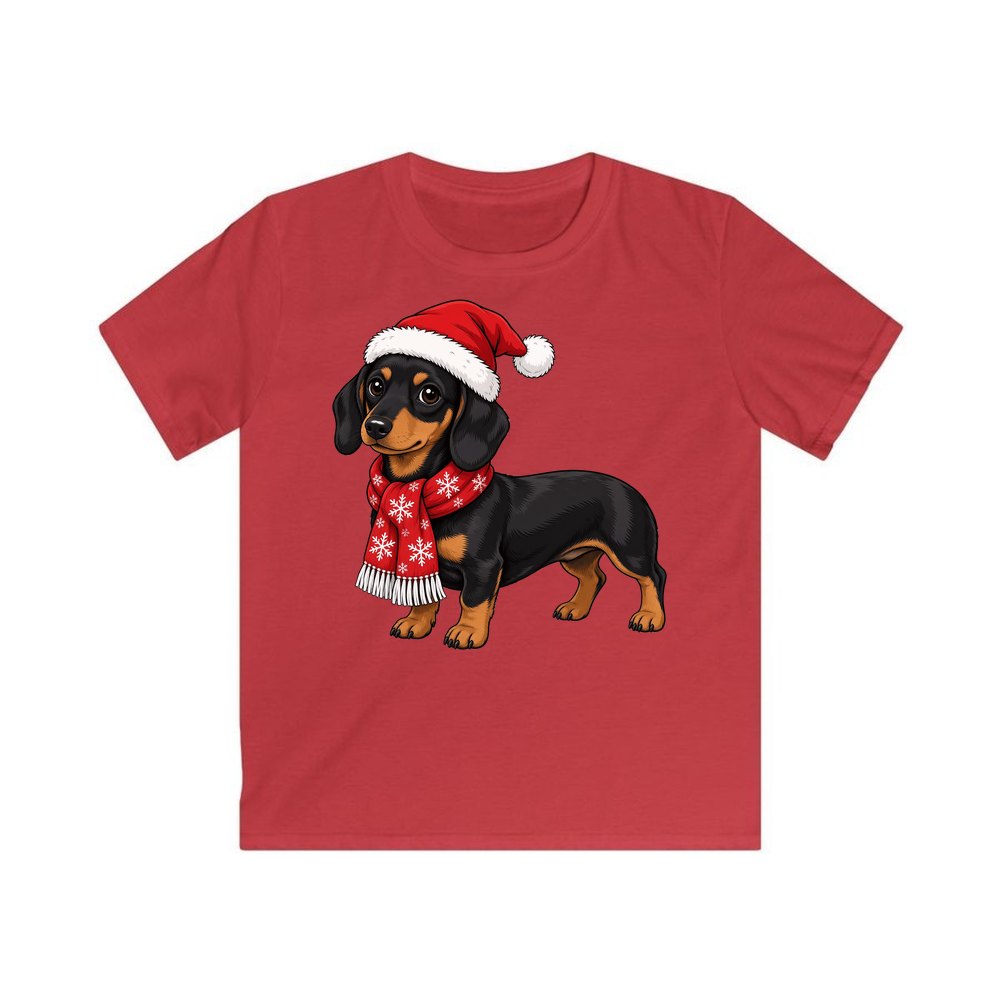 Miniature Dachshund personalised kids Christmas tee in red