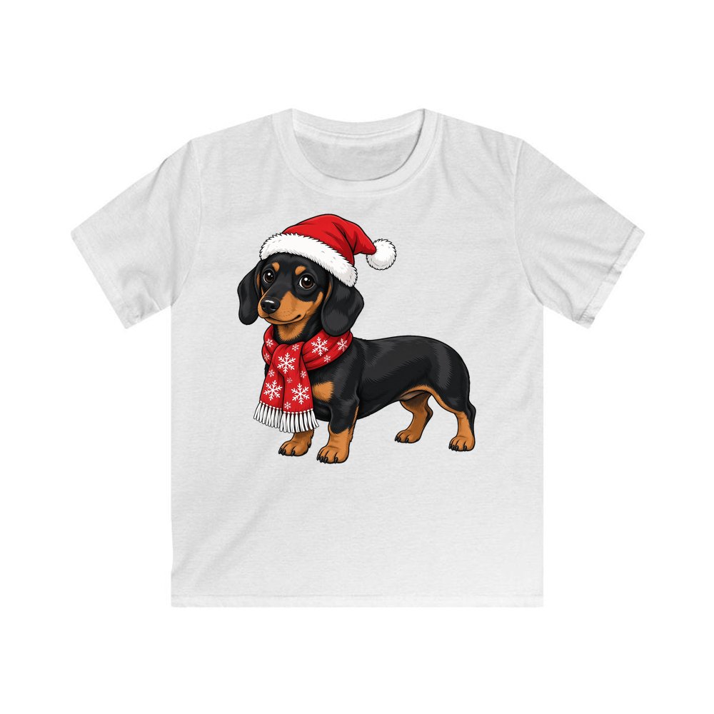 Miniature Dachshund personalised kids Christmas tee in white