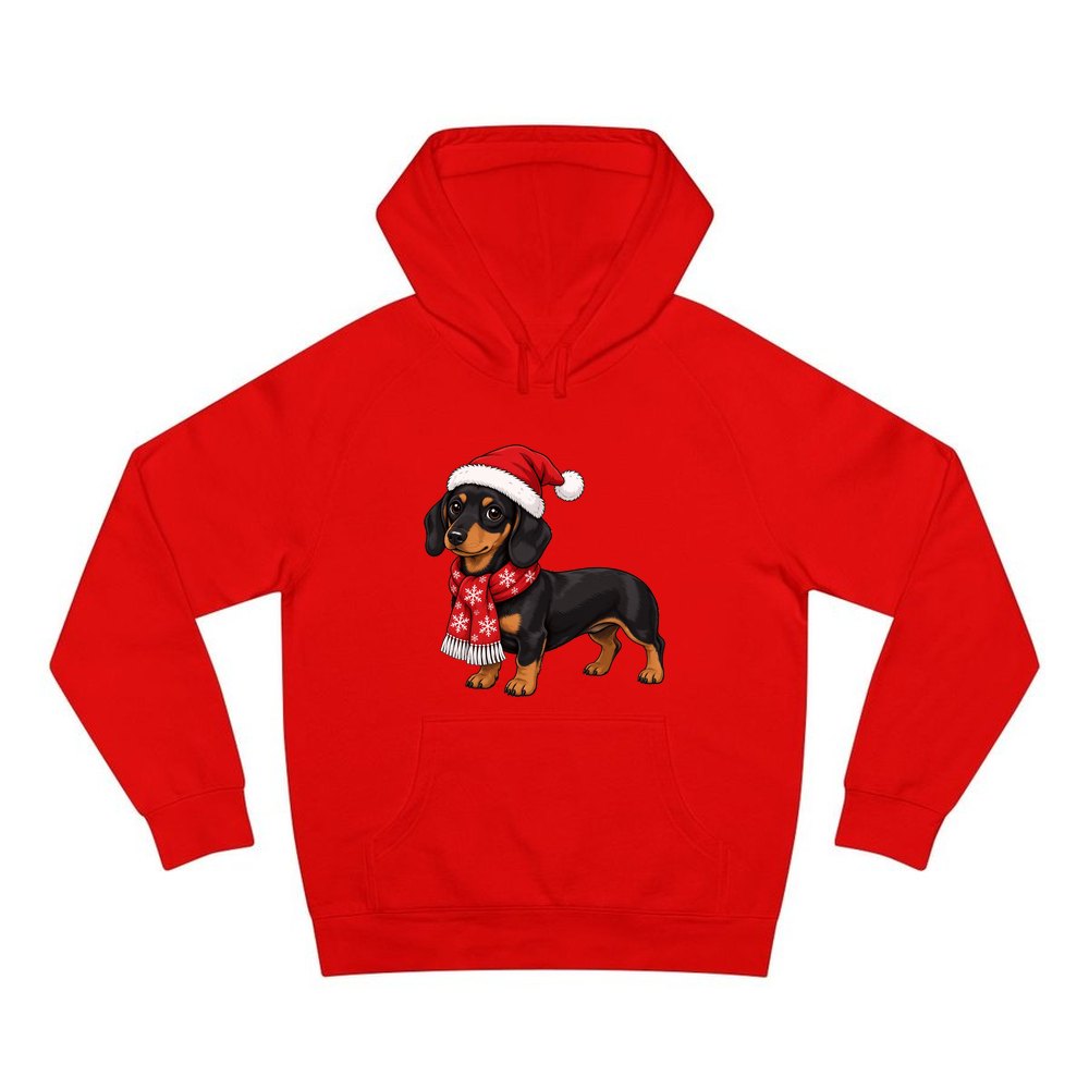 Miniature Dachshund personalised Christmas hoodie in red
