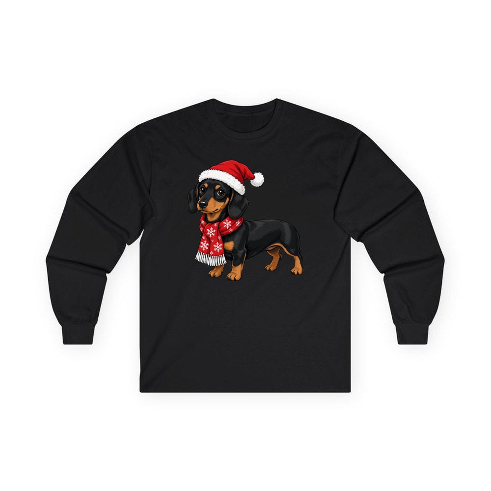 Miniature Dachshund personalised long sleeve Christmas T-shirt in black
