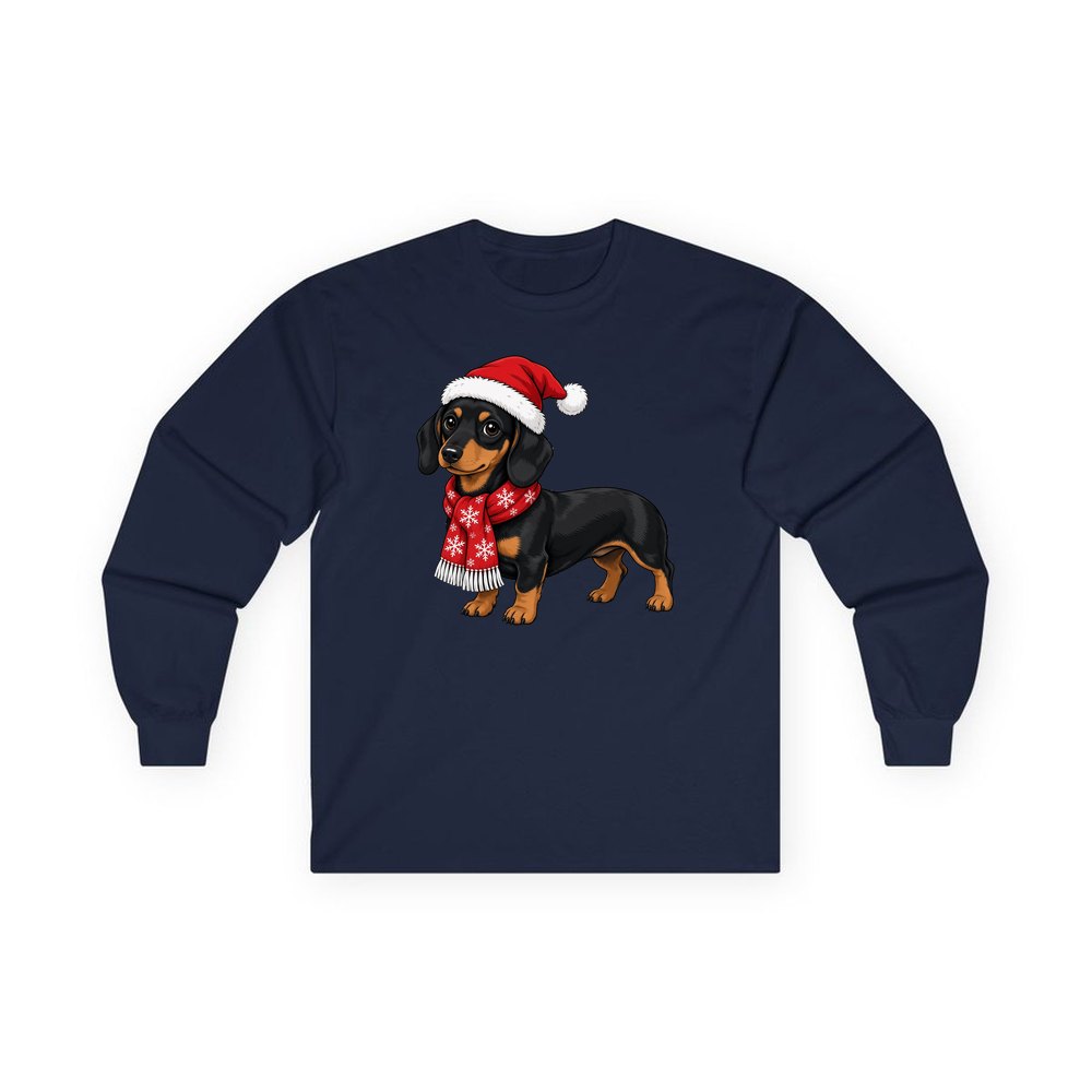 Miniature Dachshund personalised long sleeve Christmas T-shirt in navy