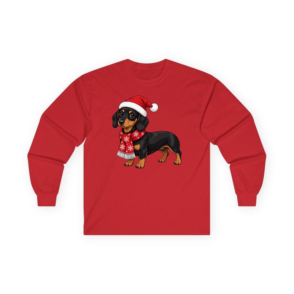 Miniature Dachshund personalised long sleeve Christmas T-shirt in red
