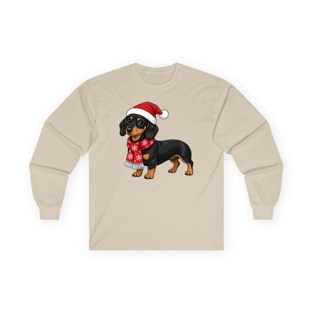 Miniature Dachshund personalised long sleeve Christmas T-shirt in sand