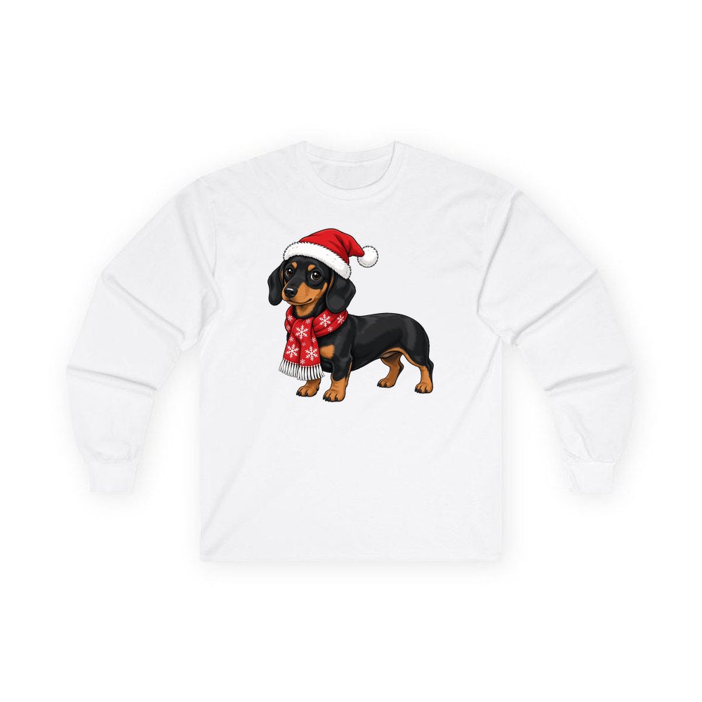 Miniature Dachshund personalised long sleeve Christmas T-shirt in white