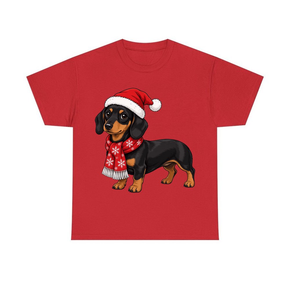 Miniature Dachshund personalised Christmas T-shirt in red