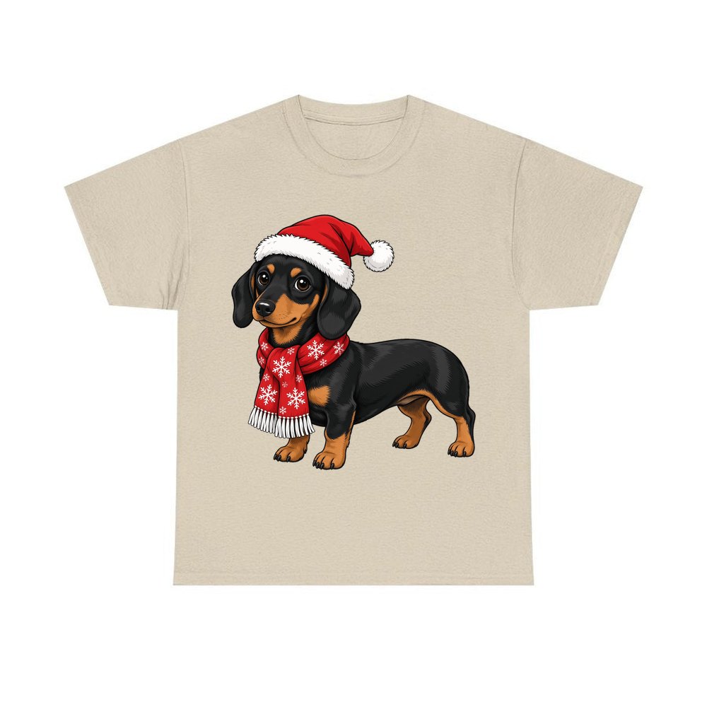Miniature Dachshund personalised Christmas T-shirt in sand