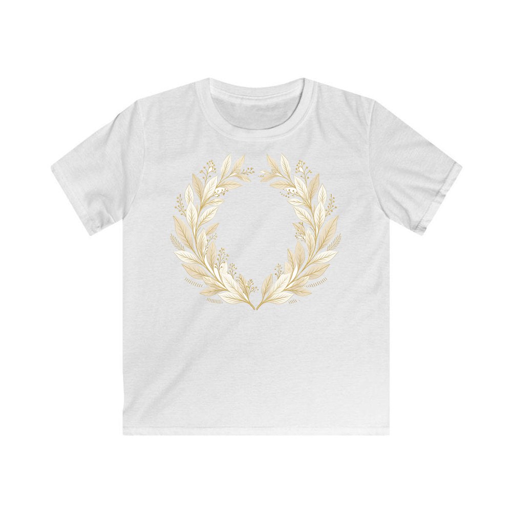 Minimal Gold Leaf Wreath personalised kids Christmas tee in white