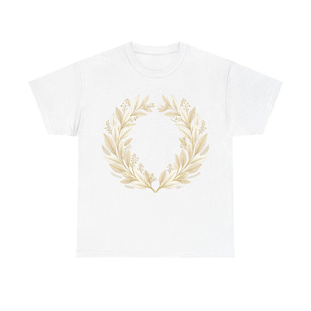 Minimal Gold Leaf Wreath personalised Christmas T-shirt in white