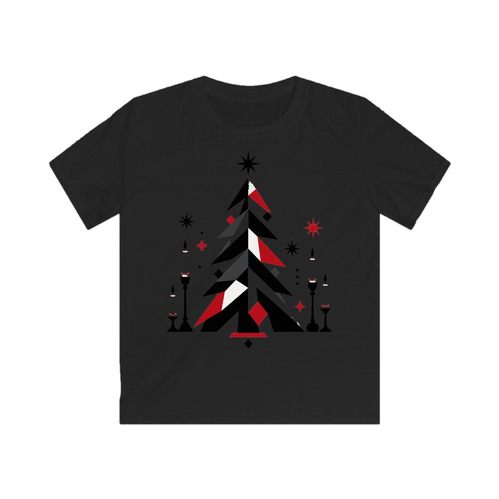 Minimalist Scandi Christmas Tree personalised kids Christmas tee in black