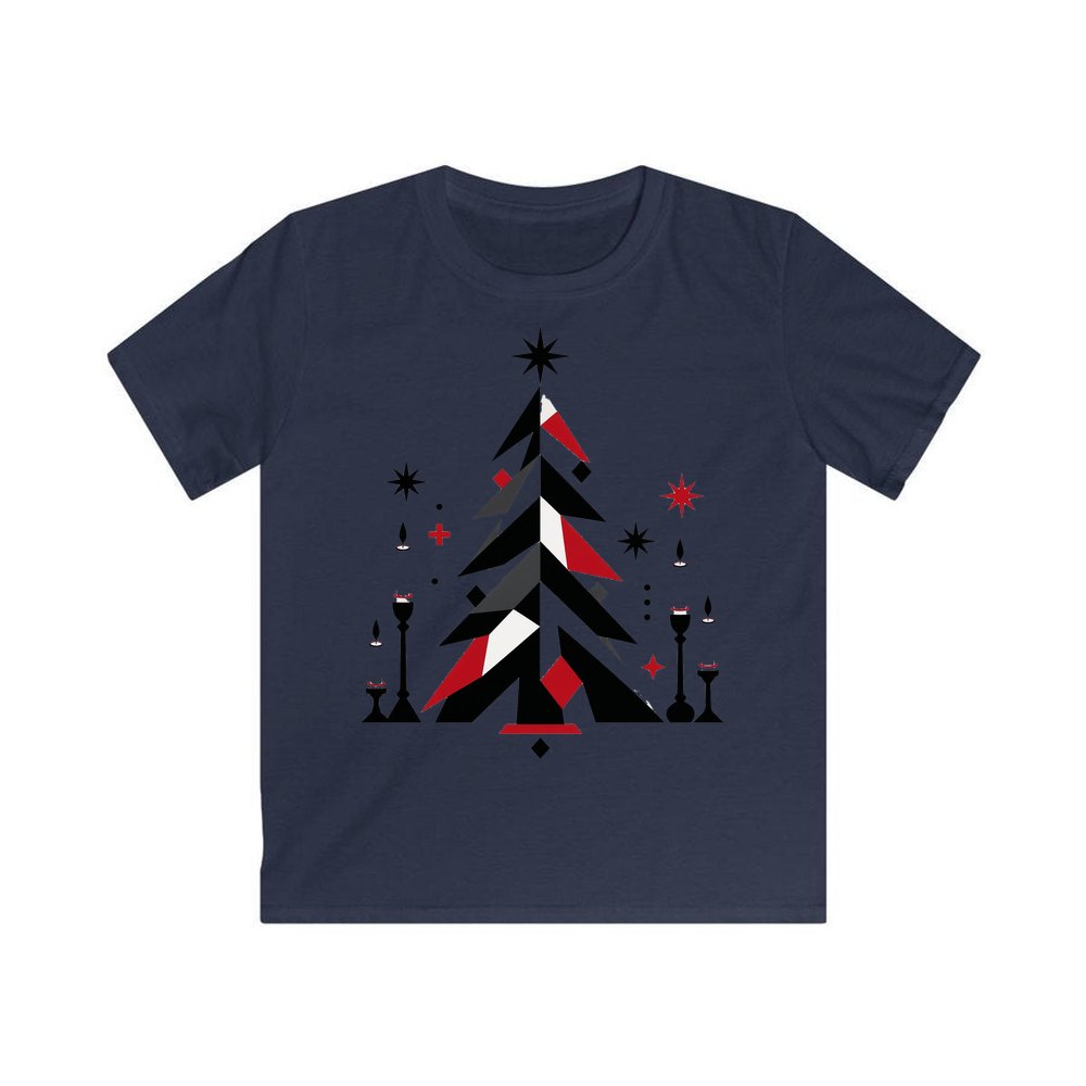 Minimalist Scandi Christmas Tree personalised kids Christmas tee in navy