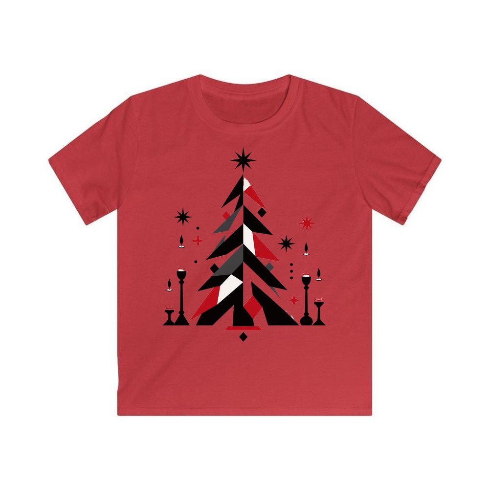 Minimalist Scandi Christmas Tree personalised kids Christmas tee in red