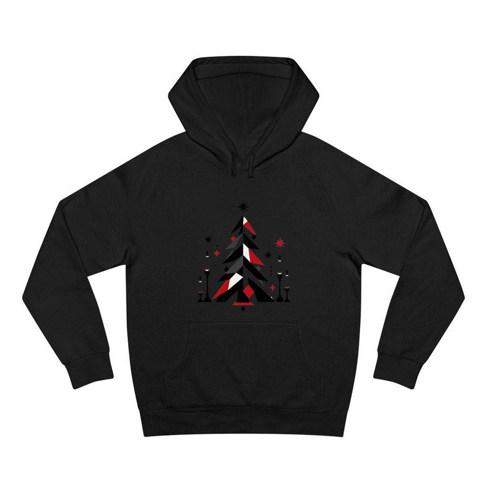 Minimalist Scandi Christmas Tree personalised Christmas hoodie in black
