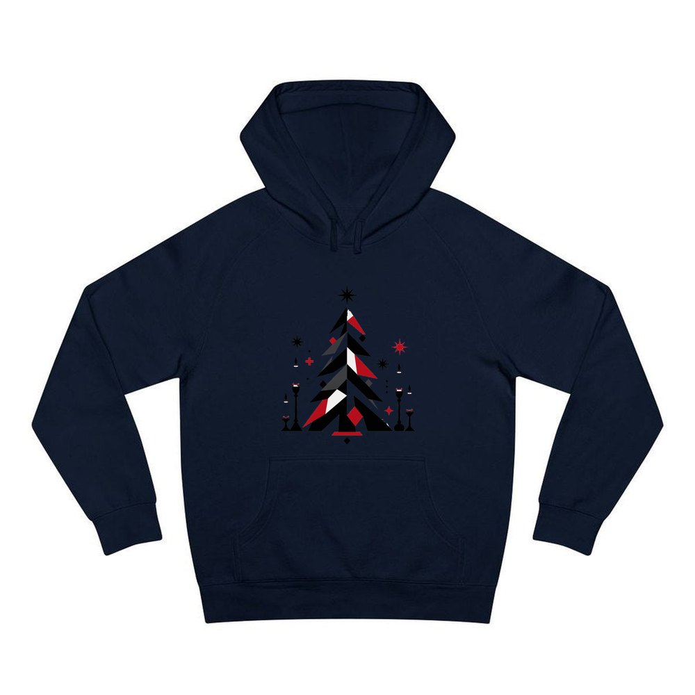 Minimalist Scandi Christmas Tree personalised Christmas hoodie in navy