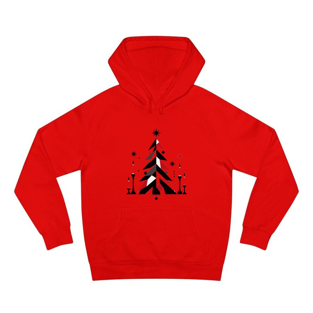 Minimalist Scandi Christmas Tree personalised Christmas hoodie in red