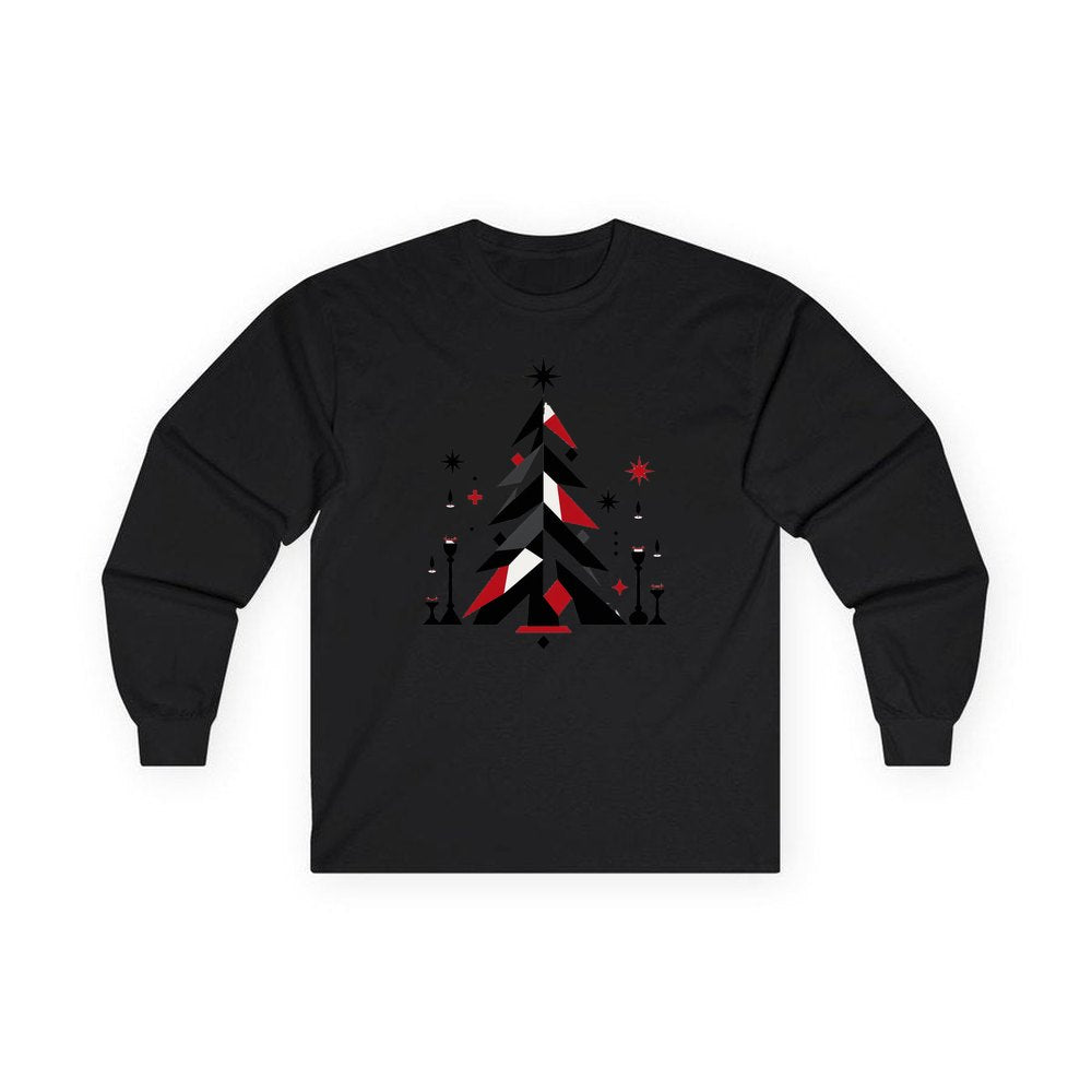 Minimalist Scandi Christmas Tree personalised long sleeve Christmas T-shirt in black