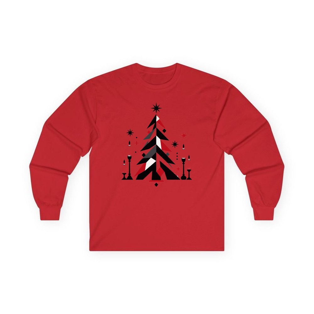 Minimalist Scandi Christmas Tree personalised long sleeve Christmas T-shirt in red