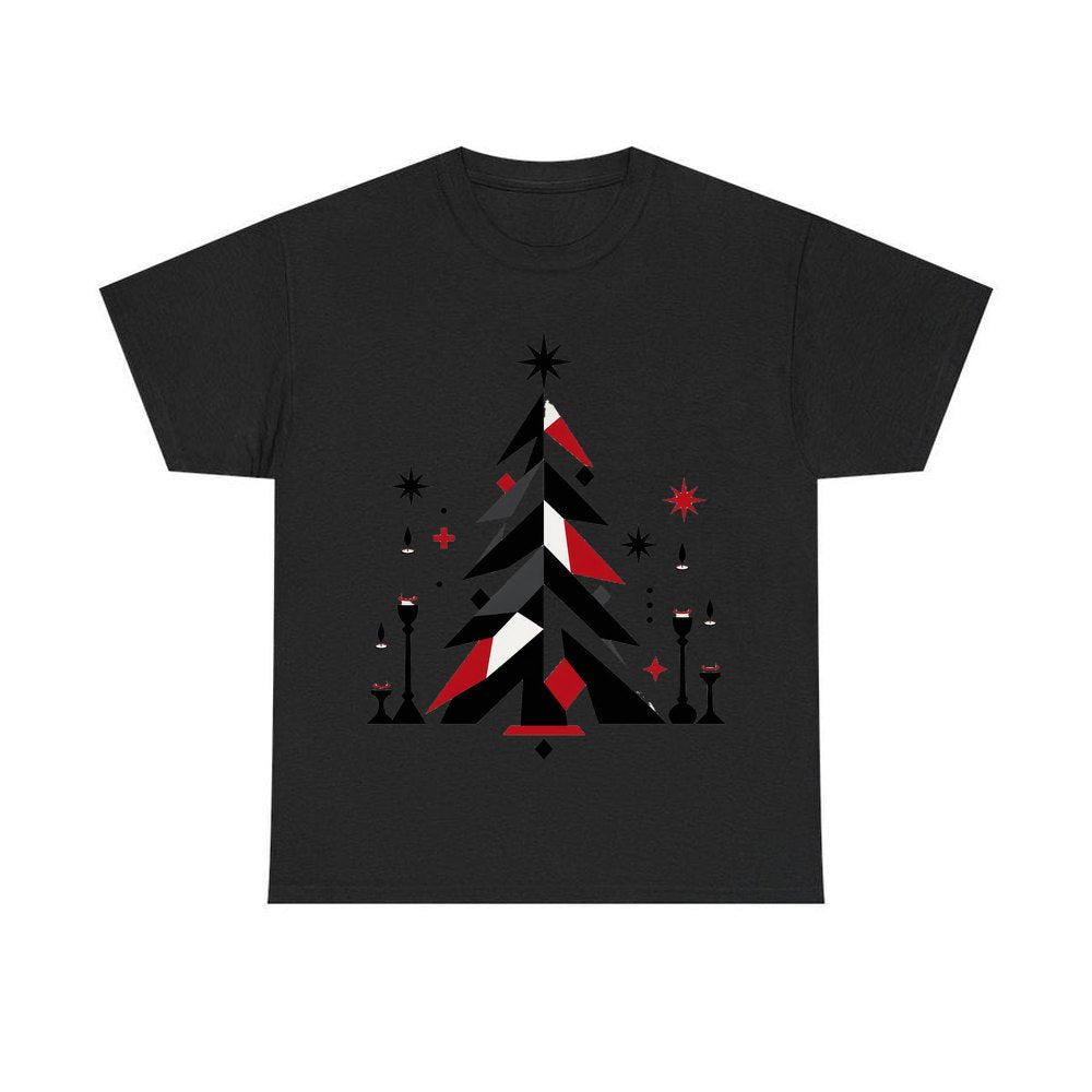 Minimalist Scandi Christmas Tree personalised Christmas T-shirt in black