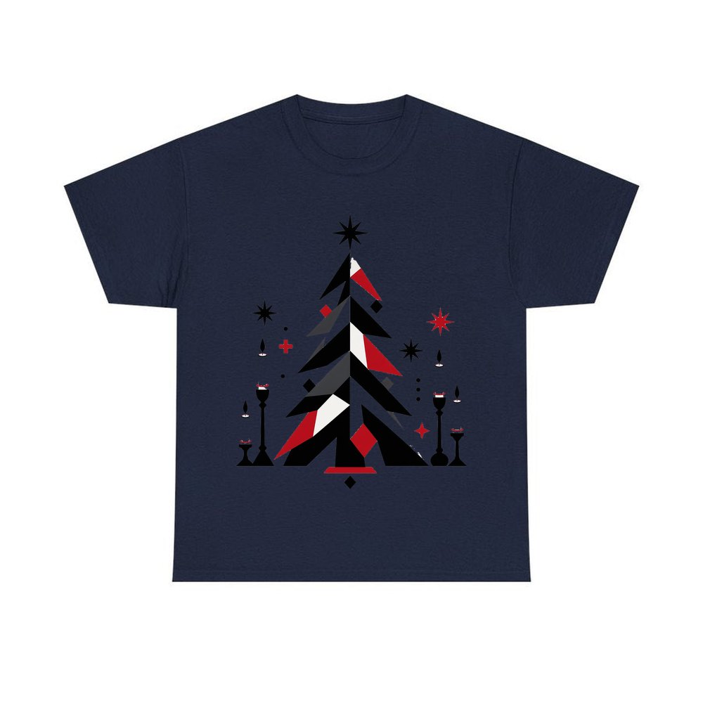 Minimalist Scandi Christmas Tree personalised Christmas T-shirt in navy