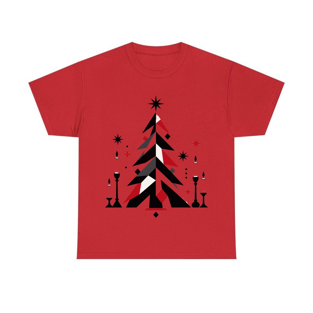 Minimalist Scandi Christmas Tree personalised Christmas T-shirt in red