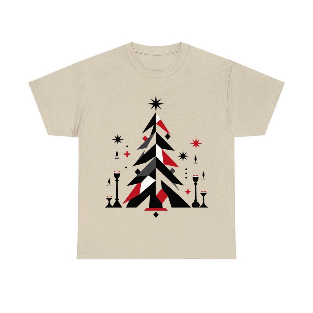 Minimalist Scandi Christmas Tree personalised Christmas T-shirt in sand