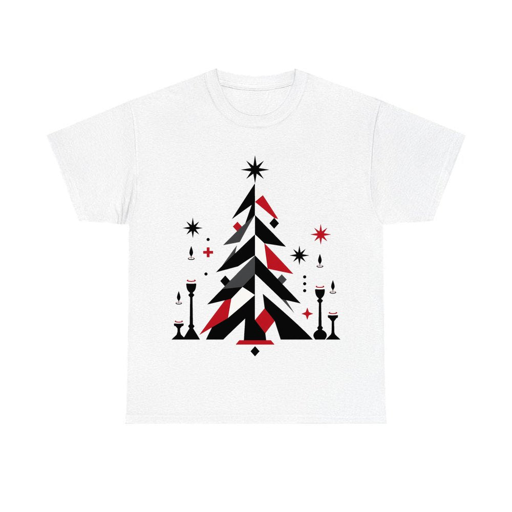Minimalist Scandi Christmas Tree personalised Christmas T-shirt in white