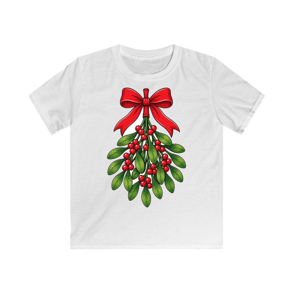 Mistletoe With Red Bow personalised kids Christmas tee in white
