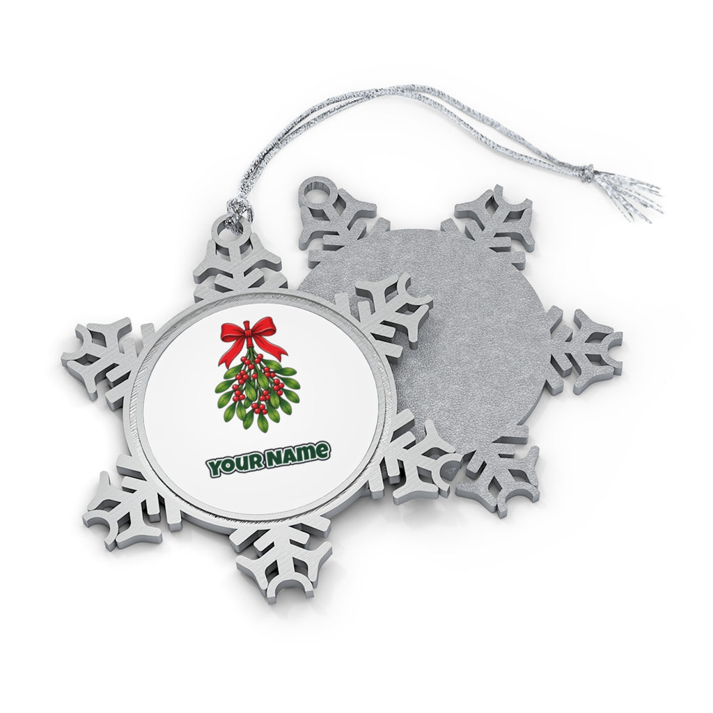 Mistletoe With Red Bow Personalised Pewter Christmas Ornament