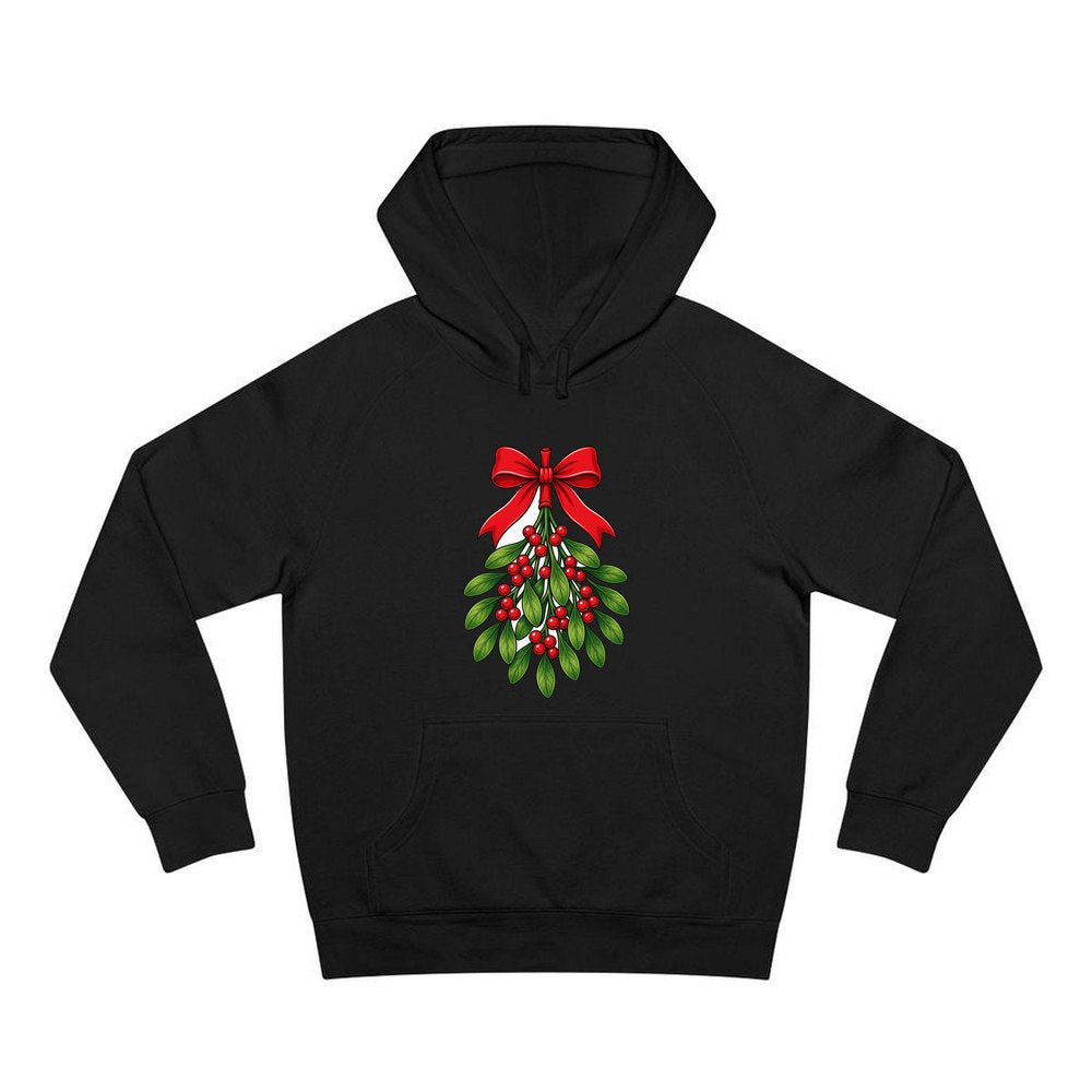 Mistletoe With Red Bow personalised Christmas hoodie in black