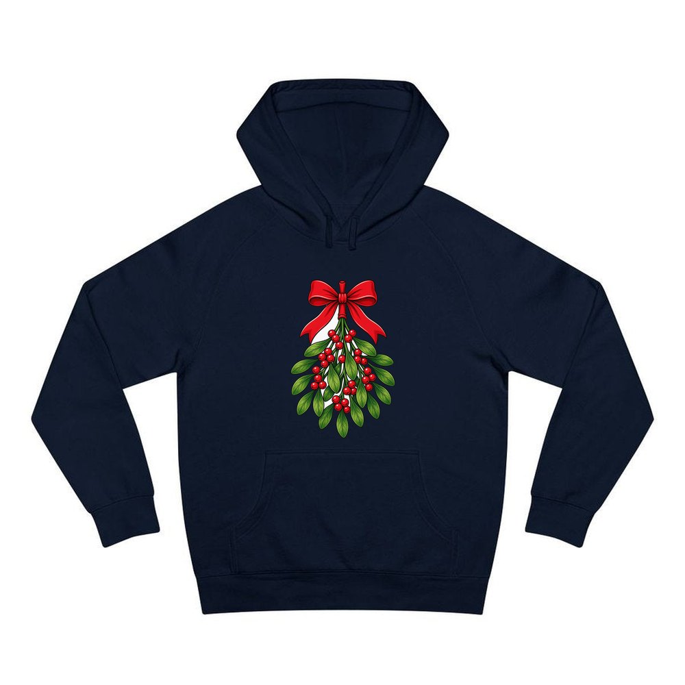 Mistletoe With Red Bow personalised Christmas hoodie in navy