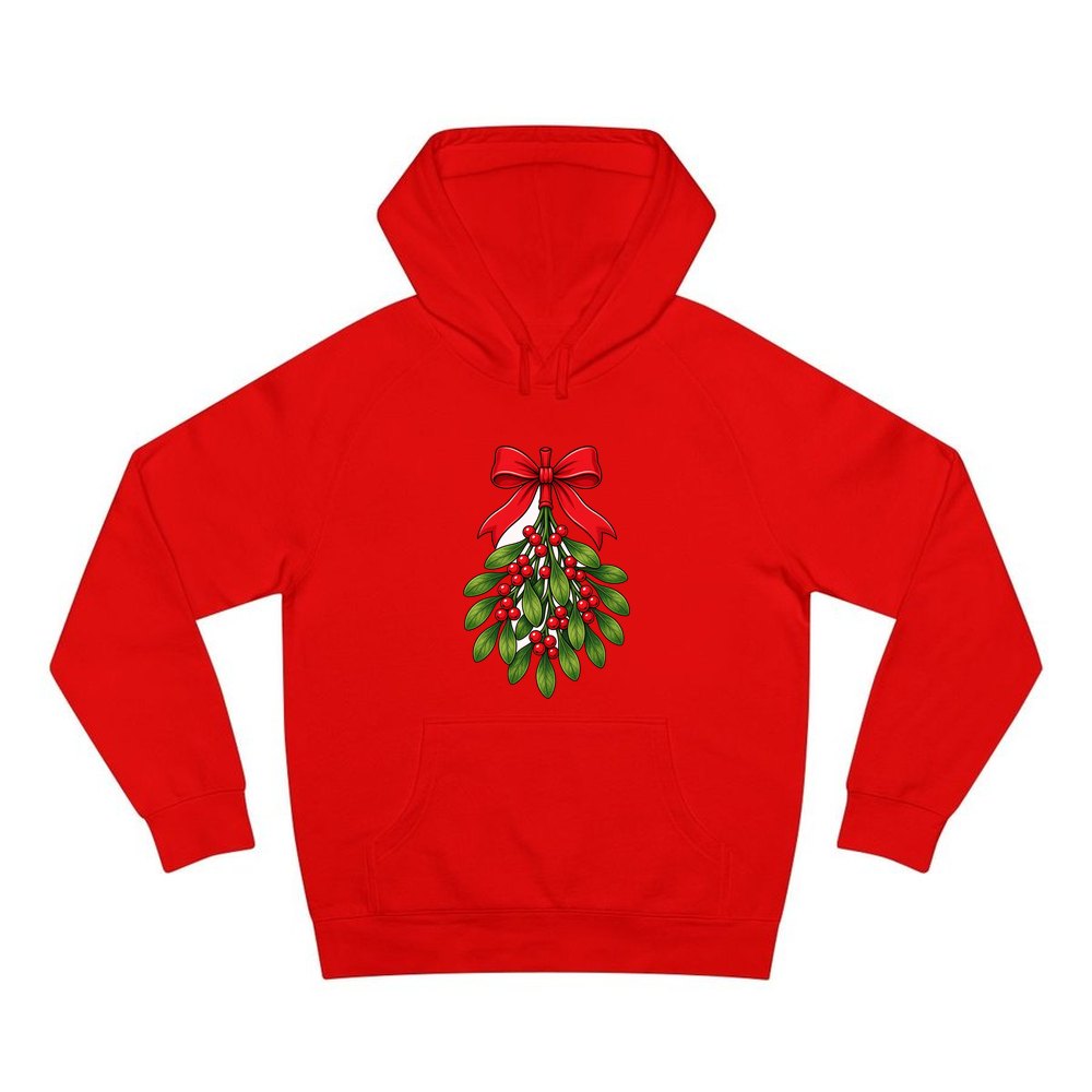 Mistletoe With Red Bow personalised Christmas hoodie in red