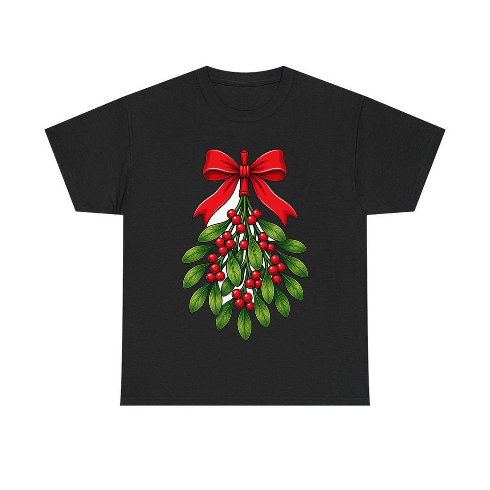 Mistletoe With Red Bow personalised Christmas T-shirt in black
