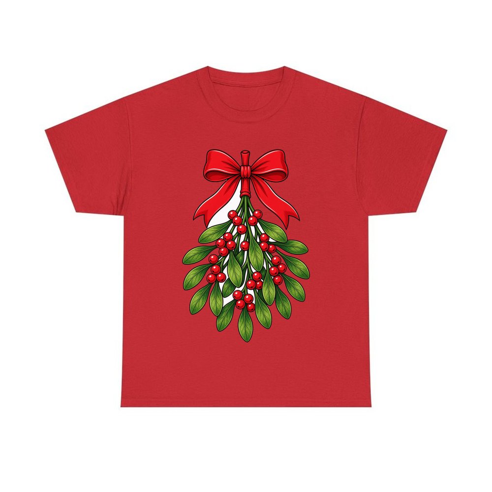 Mistletoe With Red Bow personalised Christmas T-shirt in red
