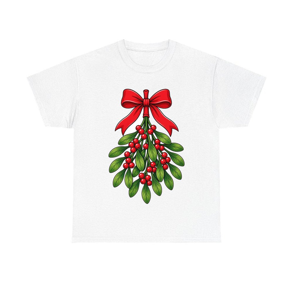 Mistletoe With Red Bow personalised Christmas T-shirt in white