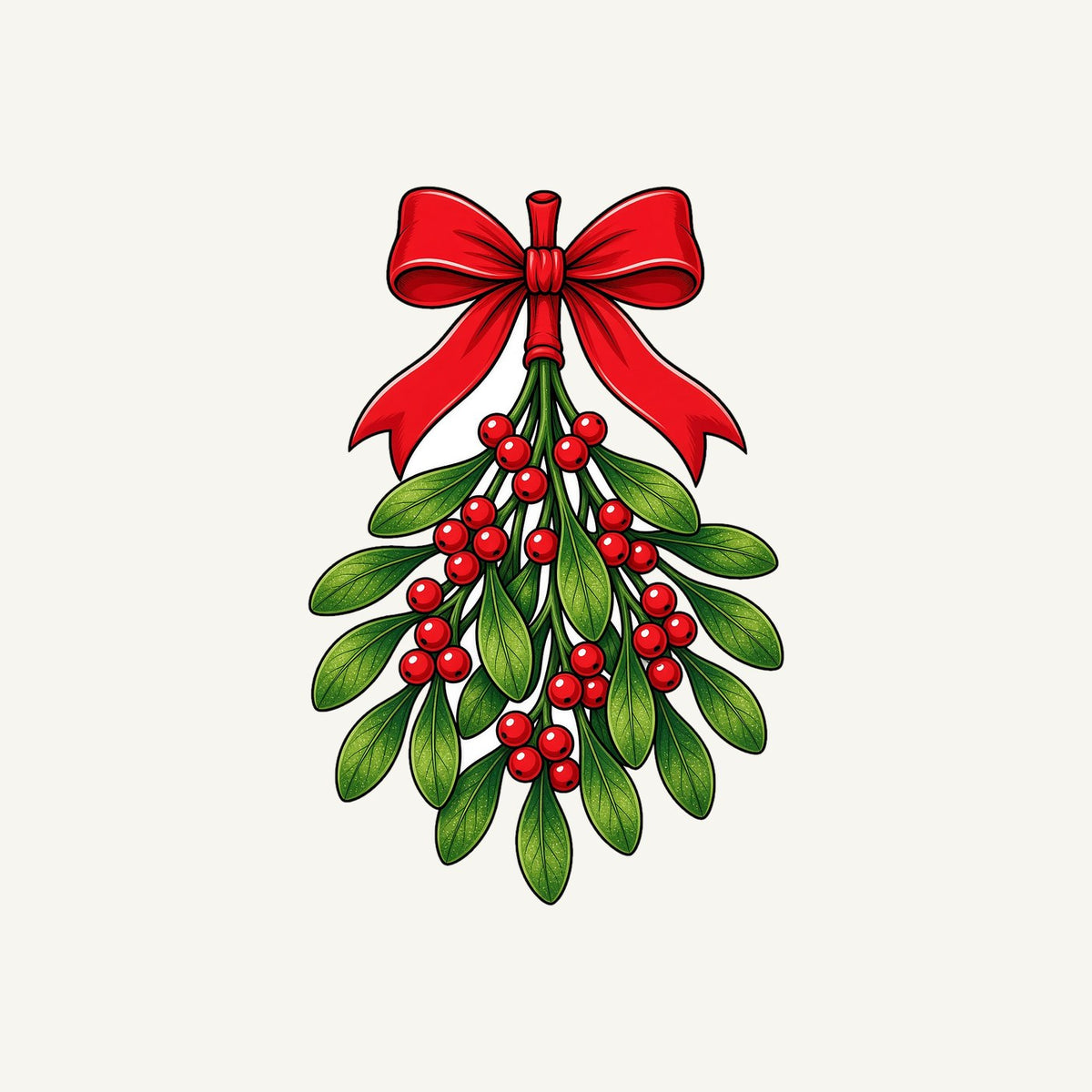 Mistletoe With Red Bow Christmas artwork, the design printed on the personalised Santa sack