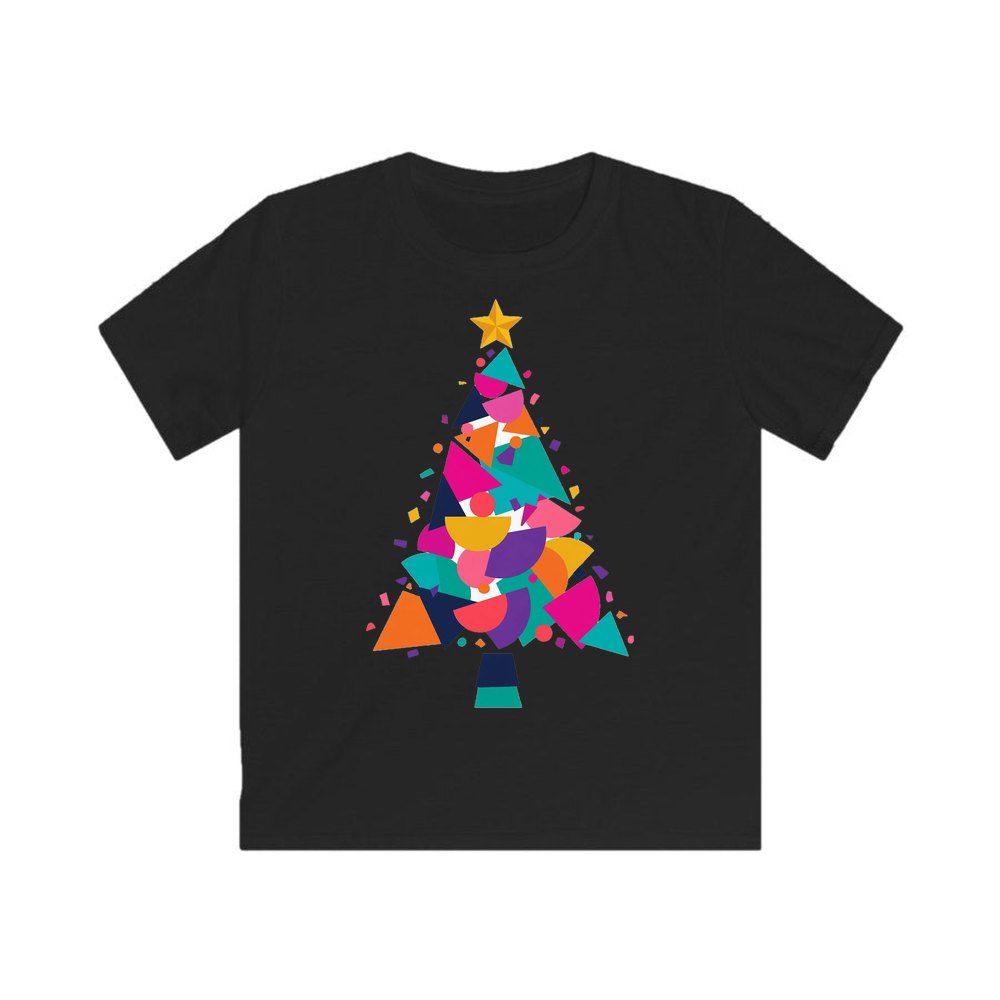 Modern Geometric Christmas Tree personalised kids Christmas tee in black