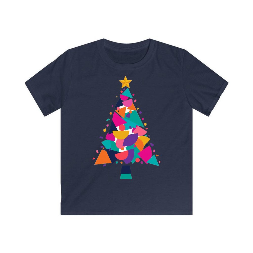 Modern Geometric Christmas Tree personalised kids Christmas tee in navy