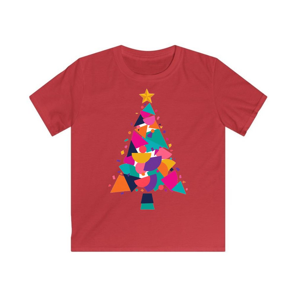 Modern Geometric Christmas Tree personalised kids Christmas tee in red