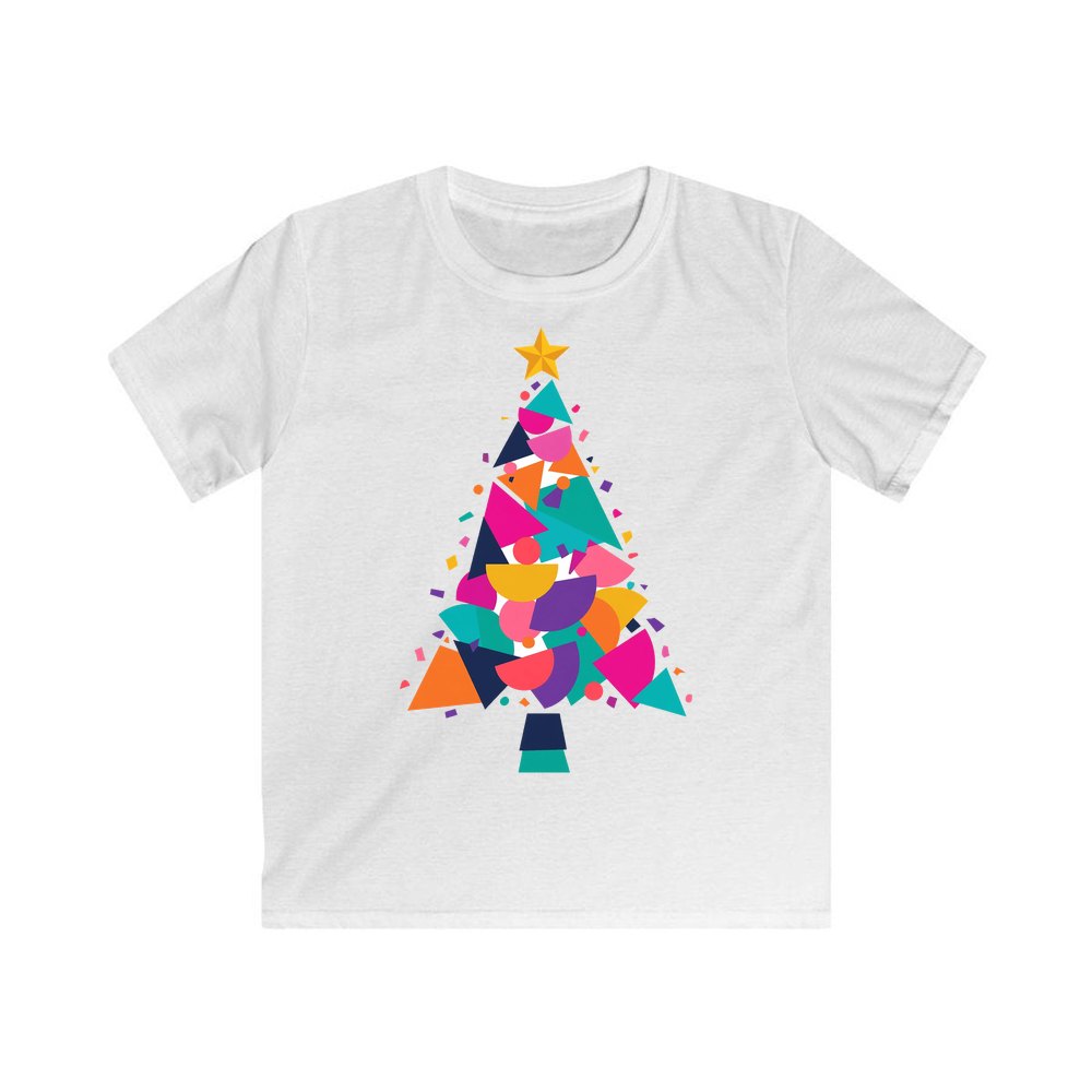 Modern Geometric Christmas Tree personalised kids Christmas tee in white