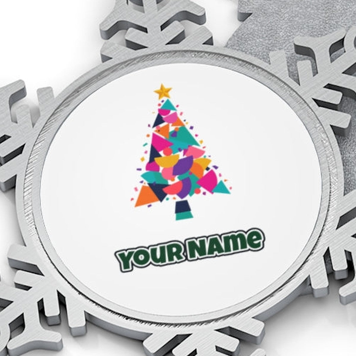 Modern Geometric Christmas Tree Personalised Pewter Christmas Ornament