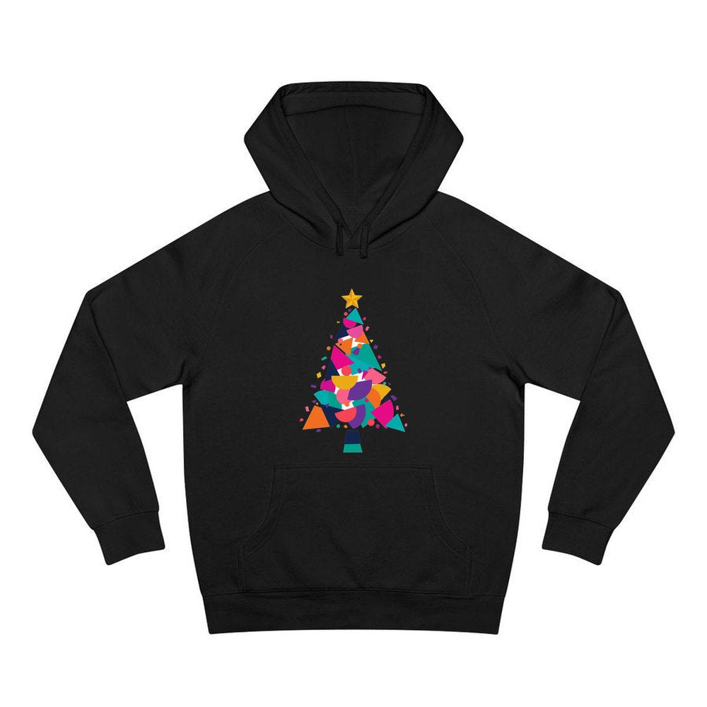 Modern Geometric Christmas Tree personalised Christmas hoodie in black