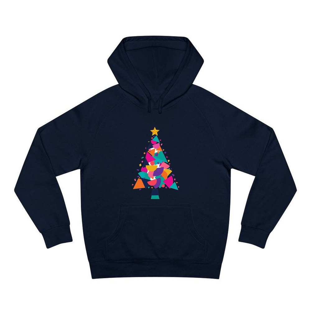 Modern Geometric Christmas Tree personalised Christmas hoodie in navy