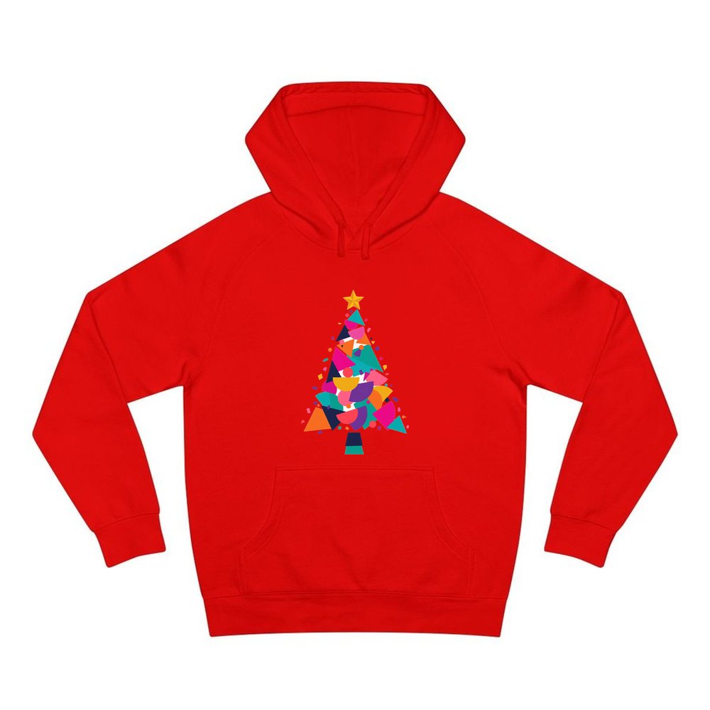 Modern Geometric Christmas Tree personalised Christmas hoodie in red
