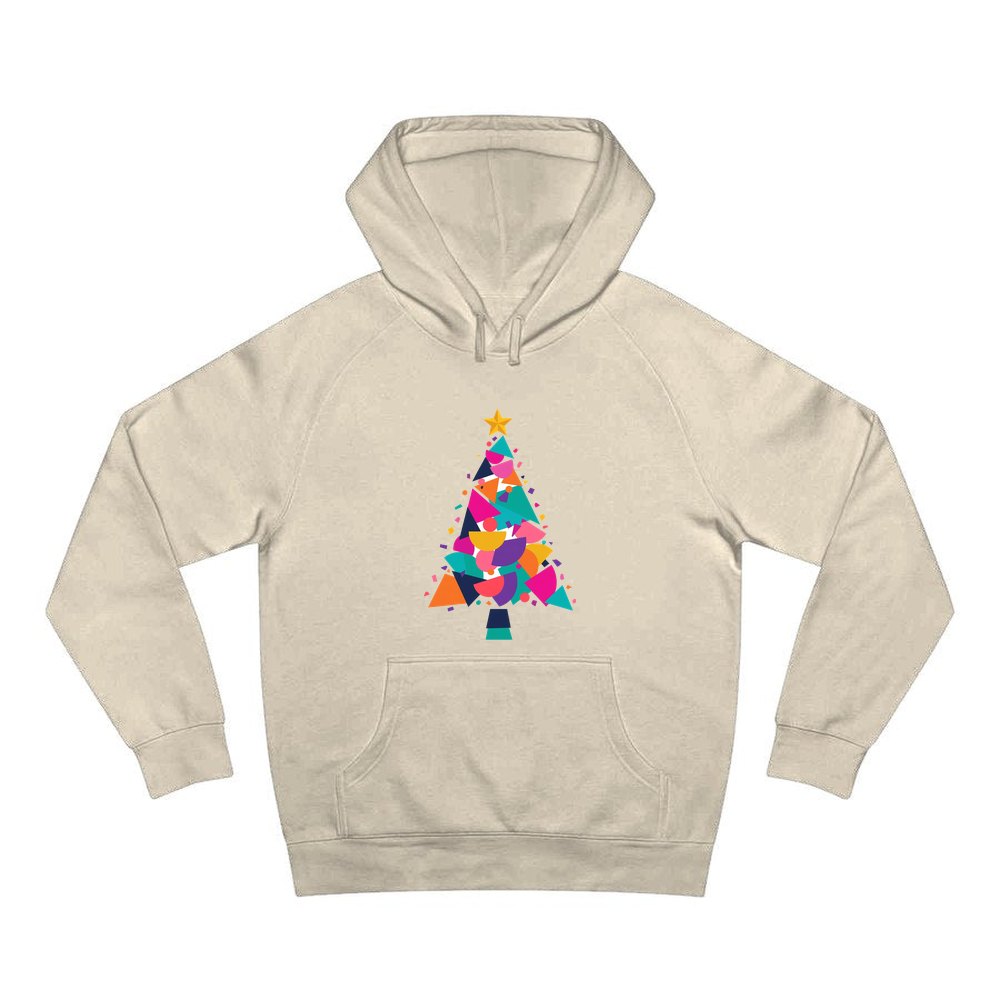 Modern Geometric Christmas Tree personalised Christmas hoodie in sand